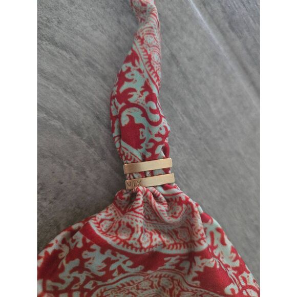 VIX Paula Hermanny Triangle Bikini Top Halter Style Red and Green Gold Paisley D - Picture 2 of 8